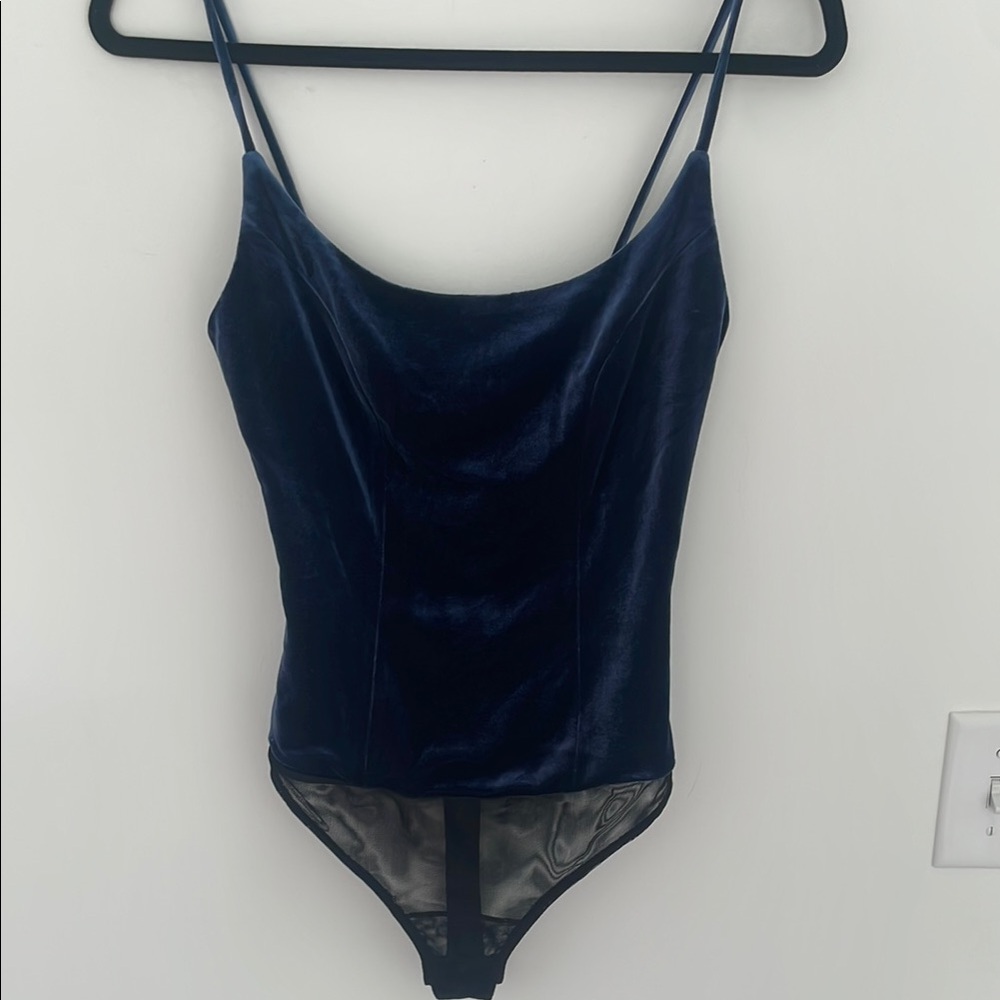 BCBGMaxAzria Blue Velvet Bodysuit - Size XS